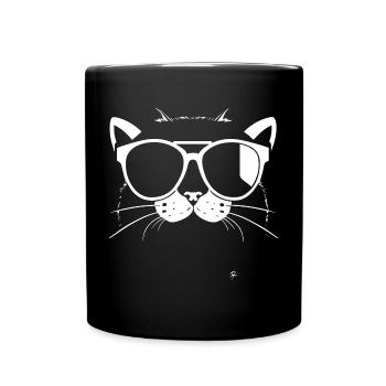 Drôle de chat avec des lunettes de soleil Chaton Sunglas Cats - Mug uni - noir - Devant