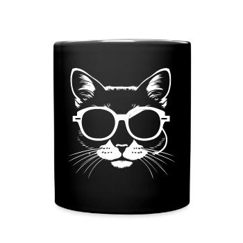 Lustige Katze mit Sonnenbrille Kätzchen Sonnenbrille Katzen - Tasse einfarbig - Schwarz - Vorne