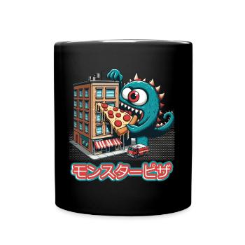 Pizza Monster Lustig - Tasse einfarbig - Schwarz - Vorne