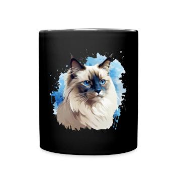 Katze Kopf Heilige Birma - Tasse einfarbig - Schwarz - Vorne