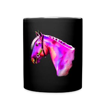 Neon Horse Head Watercolor - Full Colour Mug - black - Front