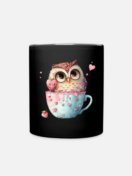 Eule Eulen - Tasse einfarbig - Schwarz