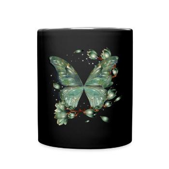 Butterfly wings in greenish watercolors - Full Colour Mug - black - Front