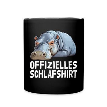 Offizieles Schlafshirt Nilpferd - Tasse einfarbig - Schwarz - Vorne