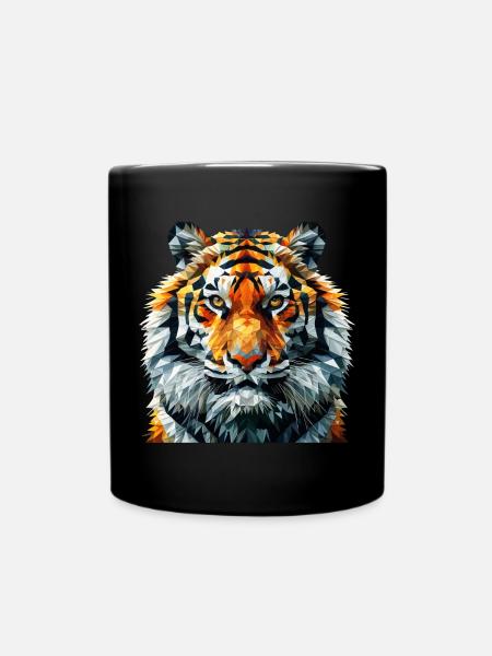 Geometric Lion Head Art Print - Full Colour Mug - black