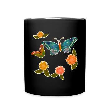 Butterflies and flowers - Full Colour Mug - black - Front
