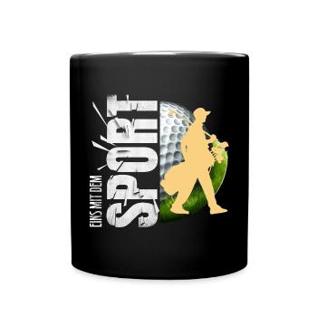 Eins mit dem Sport - Tasse einfarbig - Schwarz - Vorne