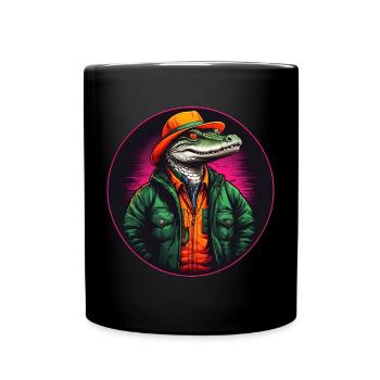 Crocodile alligator coloré avec lunettes de soleil et chapeau - Mug uni - noir - Devant