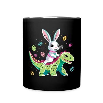 Easter Bunny Rides Dinosaur - Full Colour Mug - black - Front