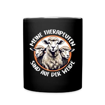 Schafe sind meine Therapeuten ich liebe Schafe - Tasse einfarbig - Schwarz - Vorne
