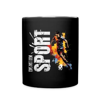 Eins mit dem Sport - Fußball - Tasse einfarbig - Schwarz - Vorne