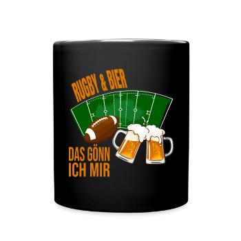 Rugby & Bier - Das gönn ich mir - Tasse einfarbig - Schwarz - Vorne