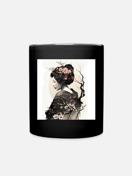 Graceful Japanese Geisha - Full Colour Mug - black