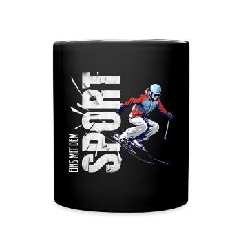 Eins mit dem Sport - Skifahren - Tasse einfarbig - Schwarz - Vorne