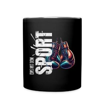 Eins mit dem Sport - Boxen - Tasse einfarbig - Schwarz - Vorne