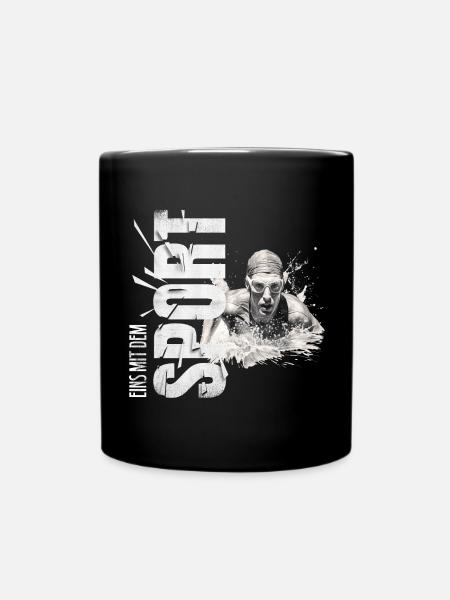Eins mit dem Sport - Schwimmen - Tasse einfarbig - Schwarz