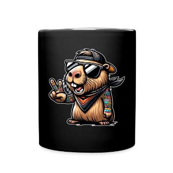 Capybara Tatouages Cap Signe de la Paix - Mug uni - noir - Devant