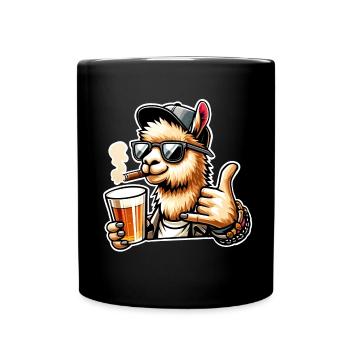 Alpaca Beer Surfer Greeting - Full Colour Mug - black - Front