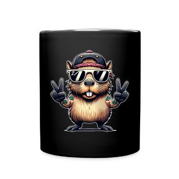 Capybara Peacezeichen - Tasse einfarbig - Schwarz - Vorne
