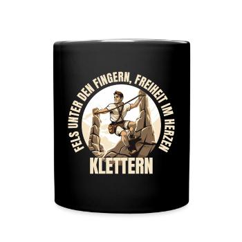 Fels unter den Fingern, Freiheit im Herzen - Tasse einfarbig - Schwarz - Vorne