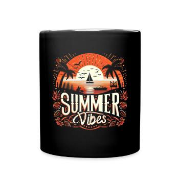 Tropische Sommerstimmung: Das Abenteuer bei Sonnenuntergang erwartet Sie - Tasse einfarbig - Schwarz - Vorne
