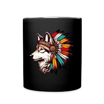 Loup amérindien Peau rouge américaine - Mug uni - noir - Devant
