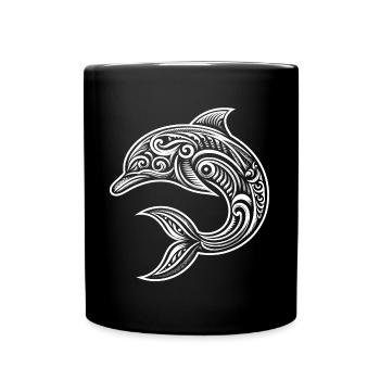 Dolphin Tribal Maori Diver Sea Lover - Full Colour Mug - black - Front