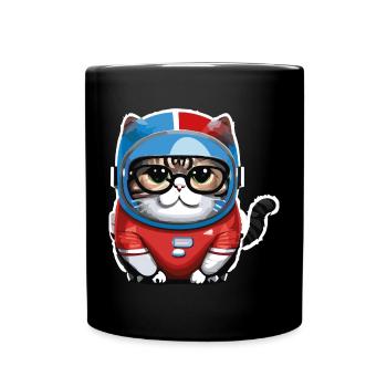 Katze Weltraum Space Cat Astronaut - Tasse einfarbig - Schwarz - Vorne