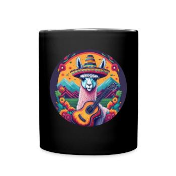 5 de Mayo Party Drinko de Mayo Lama and Guitar - Full Colour Mug - black - Front