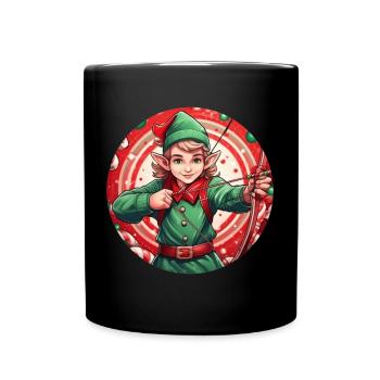 Weihnachtself Bogenschießen - Tasse einfarbig - Schwarz - Vorne