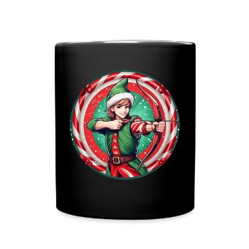 Weihnachtself Bogenschießen - Tasse einfarbig - Schwarz - Vorne