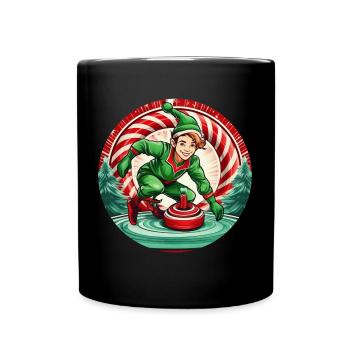 Weihnachtself Curling - Tasse einfarbig - Schwarz - Vorne