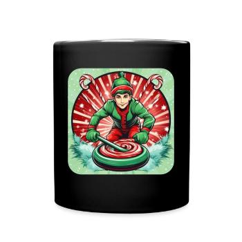 Weihnachtself Curling - Tasse einfarbig - Schwarz - Vorne
