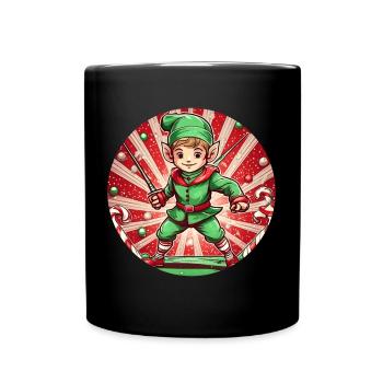 Christmas Elf Fencing - Full Colour Mug - black - Front