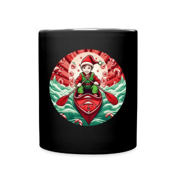 Weihnachtself Kajakfahren - Tasse einfarbig - Schwarz - Vorne