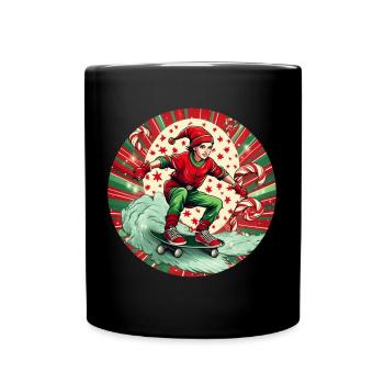 Weihnachtself Skateboarding - Tasse einfarbig - Schwarz - Vorne