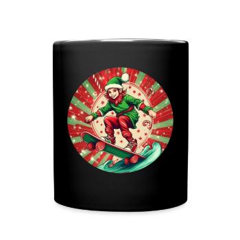 Weihnachtself Skateboarding - Tasse einfarbig - Schwarz - Vorne