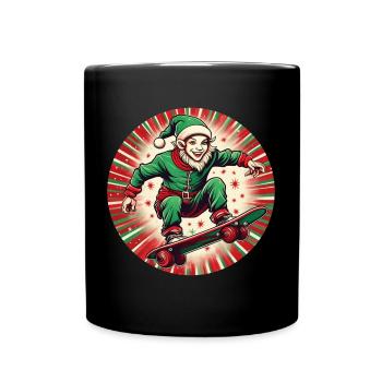 Christmas Elf Skateboarding - Full Colour Mug - black - Front