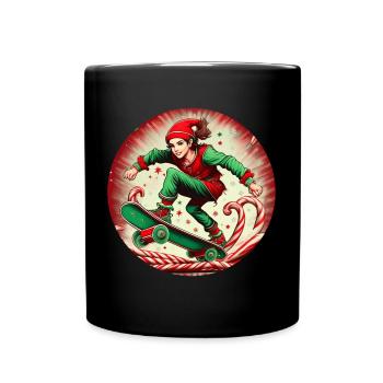 Weihnachtself Skateboarding - Tasse einfarbig - Schwarz - Vorne