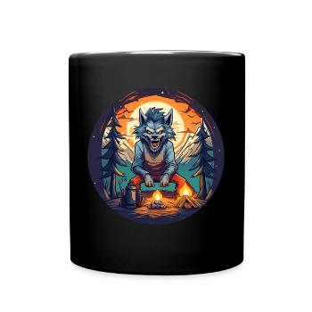 Gruseliges Halloween-partykostüm Werwolf Camping - Full Colour Mug - black - Front