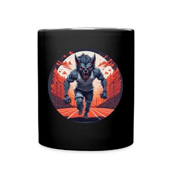Creepy Halloween party costume werewolf running - Full Colour Mug - black - Front
