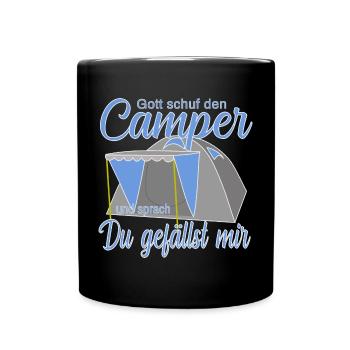 Campen im Zelt - Tasse einfarbig - Schwarz - Vorne