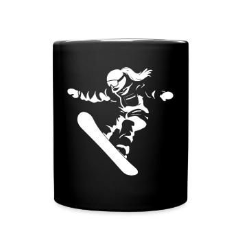 Female Snowboarder Drawing - Full Colour Mug - black - Front