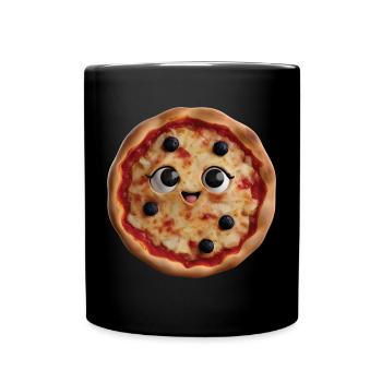 Glückliche Pizza - Tasse einfarbig - Schwarz - Vorne