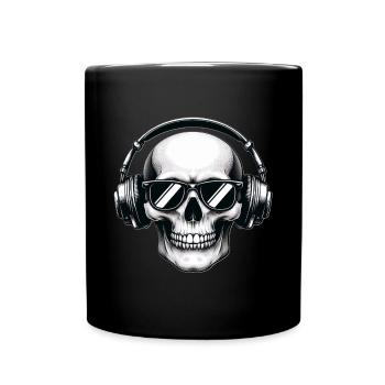 Kopfskelett mit Kopfhörern und Sonnenbrille - Tasse einfarbig - Schwarz - Vorne