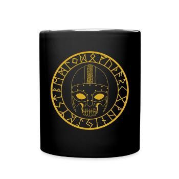 Wikinger Schädel (Gold) - Tasse einfarbig - Schwarz - Vorne