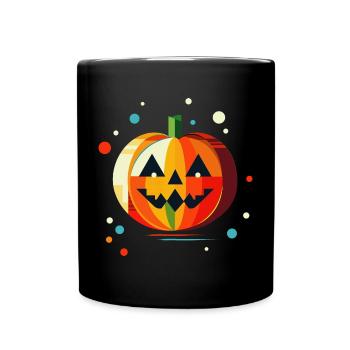Geometrischer Halloween Kürbis in bunten Farben - Tasse einfarbig - Schwarz - Vorne