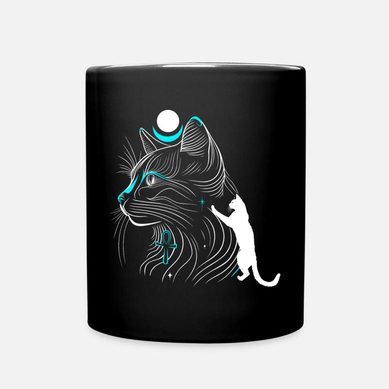 Chat Bastet minimaliste de profil avec lune - Mug uni - noir