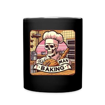 Old Man Baking Skull with Baker's Hat with Bread - Full Colour Mug - black - Front