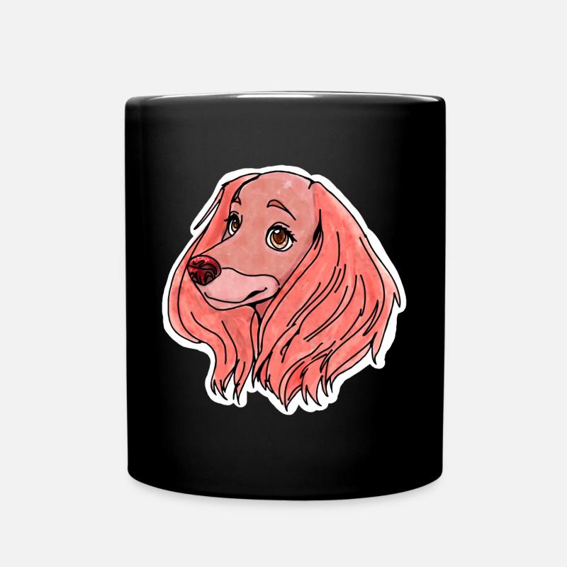 Pink dog with floppy ears - Full Colour Mug - black